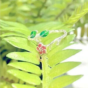 🌸 Cute  Enameled Pink Flower 🌸 sterling silver ring adjustable size 🌸